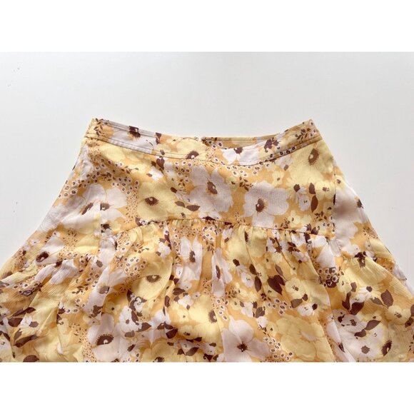 JOIE Lesly Amber Gold Yellow Floral Silk Chiffon Flowy Mini Skirt, Size 6 - Picture 6 of 14